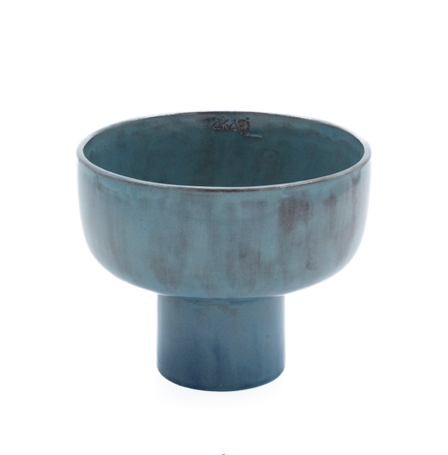 Anatoli Antik Mavi Küçük Boy Seramik Ayaklı  Servis